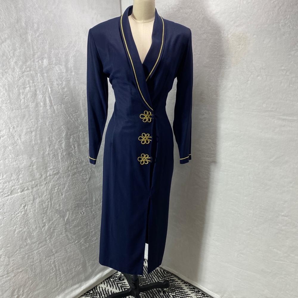 VTG  Stunning John Roberts Navy Blue‎ Gold Trimmed Tuxedo Dress Professional 10